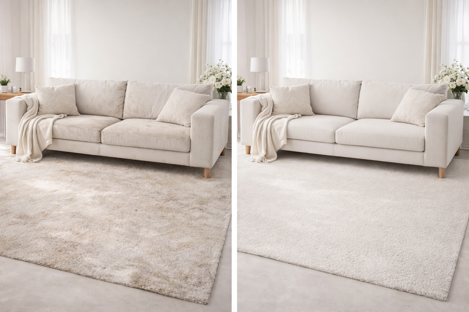 Living room cleaning transformation comparison